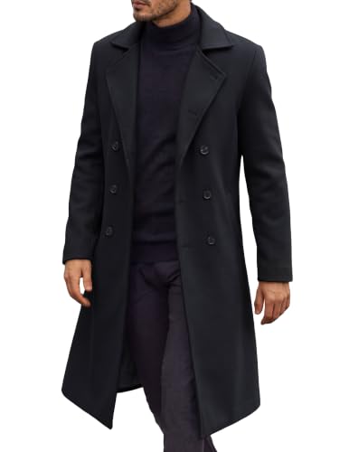 COOFANDY Overcoat For Men Double Breasted Trench Coat Long Dress Coat Black - image 1