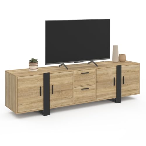 IDMarket – Meuble TV 180 cm Phoenix 4 Portes + 2 tiroirs Bois et Noir