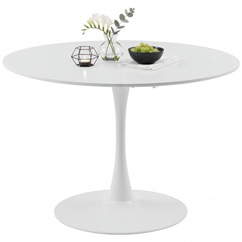 ZECIIYE Table à manger ronde, 110 cm, moderne, ronde, design tulipe, pour 4 à 6 personnes, table...