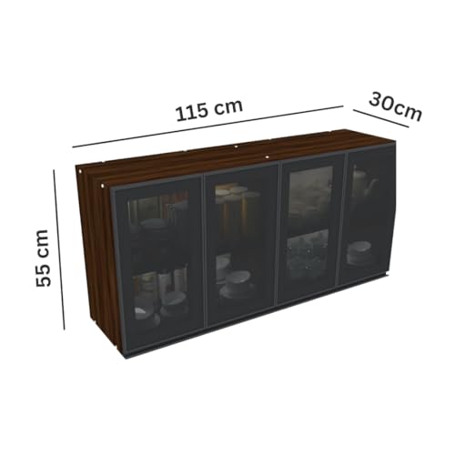 Image of SPECIALITY PANELS Multipurpose Cabinet with Modern Elegance Tinted Glass Wall Cabinet, Space Organizer for Office /Kitchen in (Redica Walnut, 4 Glass Shutter)