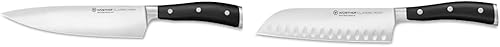 WÜSTHOF Classic IKON - Cuchillo de chef de 8 pulgadas y cuchillo Santoku clásico IKON de 7 pulgadas con borde hueco