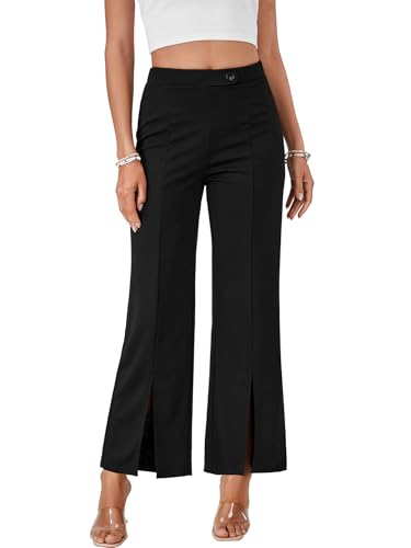 LYANER Women's Bootcut Slit Front Stretchy Straight Trousers Casual Slacks Dress Pants2