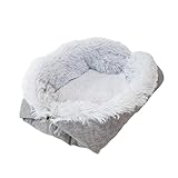 MagiDeal Hunde- und Katzenbett, Zwingermatte, weiche Haustierunterkunft, Dickes Kissen, tragbares warmes Nest, Plüsch-Haustierbett für Wohnungskatzen, Hellgrau, M