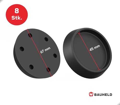 BAUHELD 8x Schwingungsdämpfer Waschmaschine und Trockner [Made in Germany] - Antivibrationsfüße aus Gummi - Vibrationsdämpfer kompatibel mit Bosch, Siemens, AEG - Rutschfeste Unterlage in Schwarz