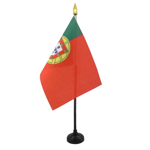 AZ FLAG - Portugal Table Flag 4'' x 6'' - Portuguese Mini Desk Flag 100% Polyester 15 x 10 cm - Office Mini Banner with 10'' Pole - Golden Spear