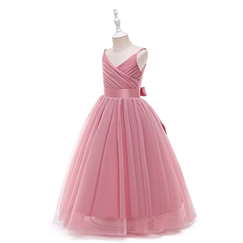 Image of Glamulice Flower Girls Spaghetti Strap Tulle Dress Long A Line Wedding Pageant Dresses Princess Birthday Party Ball Gown