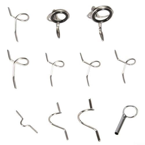 Fly Fishing Rod Guides Set with Stainless Steel Tip Top, Stripper, Small and Big Snake Guides, Hook Keeper for Fly Rod Repair – 11 Pcs Kit