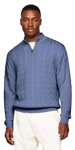 TOMMY HILFIGER Men's Signature Cable Kint Quarter Zip Pullover Sweater 2025 Collection