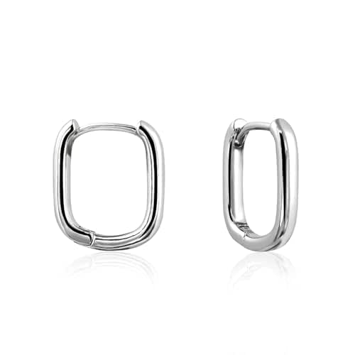Silver Oval Huggie Hoop Earrings for Women, Small Silver Hoop
