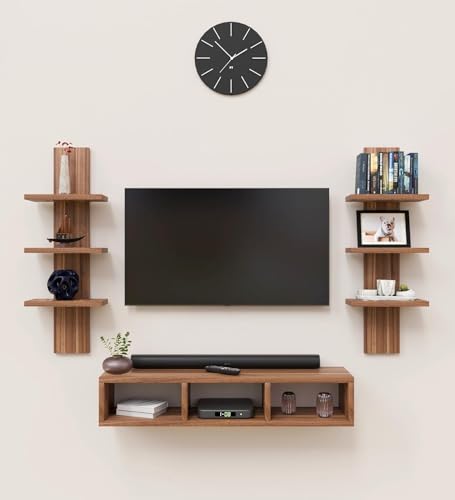 Image of Spyder Craft Tokyo Engineering Wood Wall Mount TV Entertainment Unit Set Top Box Stand /TV Cabinet with Shelves for Books & Decor Display Unit Bed Living Room