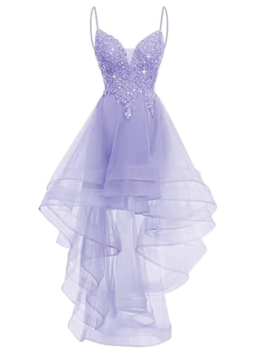 Vestido de regreso a casa morado con falda de tul asimétrica talla 34