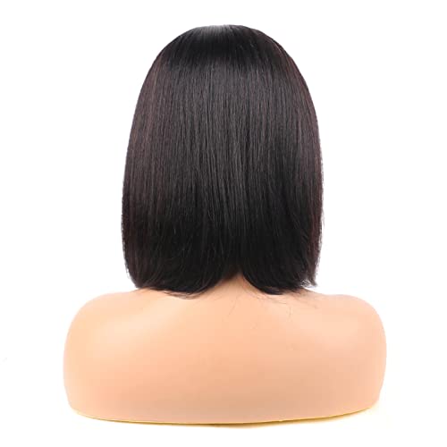 Huarisi 10a Headband Wigs Bob Human Hair 12 Inch Short Straight Headband Bob Wigs Remy Hair Bob Wig Blunt Cut without Bangs None Lace for Black Women Natural Colour - Image 3