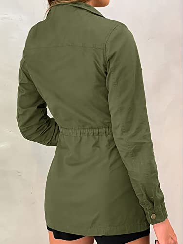 Ybenlow Womens Military Jacket Zip Up Lightweight Safari Utility Drawstring Casual Anorak Jackets With Pockets #TOP1