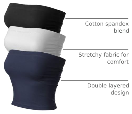 Image of MixMatchy Women's 3 Pack Tube Top Built-in Bra Strapless Ruched Bandeau