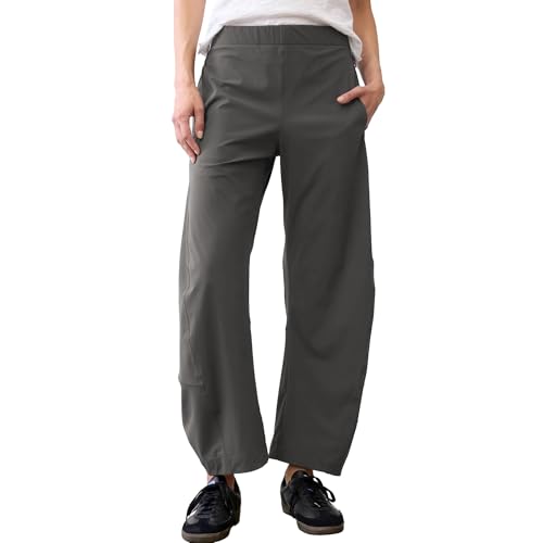SeeLuNa Women Barrel Travel Pants Elastic Waistband Tapered Leg Baggy Mid Rise Work Trousers Lounge Pant with Pockets(Dark-Gray S)