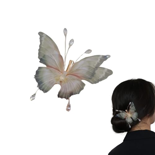 前髪 蝶 ヘアピン ヘアクリップ 髪留め 髪飾り グラデーション色 女性 ガールズ 和装 浴衣 和風 着物 アクセサリー プレゼント (鬱金色)