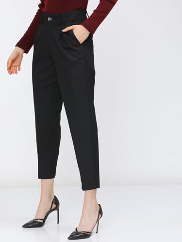 Image of Tokyo Talkies Women's Tapered Fit Regular Trousers | Stretchable Trousers| Mid-Rise