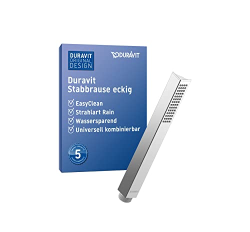 Duravit UV0642002010 Universal Stabbrause, Duschkopf mit Strahlart Rain, Duschbrause eckig, Handbrause mit wassersparender MinusFlow-Funktion, reinigungsfreundlich, Chrom Cover