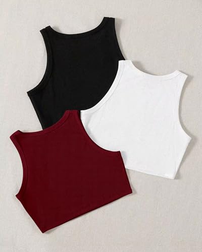 Image of (Pack of 3) Stylish Sleeveless Round Neck Ribbed Tank Tops for Women and Western Crop Top