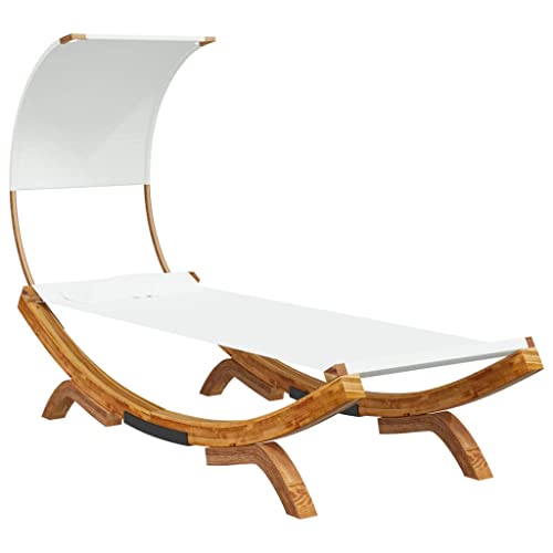 Tumbona con techo de madera curvada maciza, 100 x 200 x 126 cm, color crema, cama de jardín con protección solar y tela de fácil cuidado para terraza, balcón, piscina