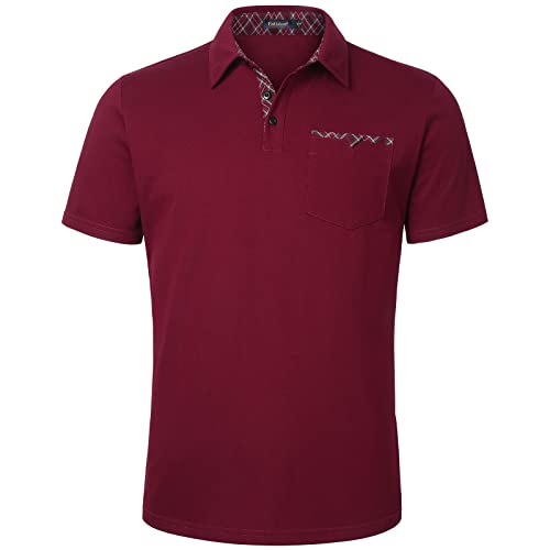 Enlision Polos borgoña Manga Corta Hombre Polo con Bolsillo Elegante Camisa Polo de Golf Verano Casual XL Cover