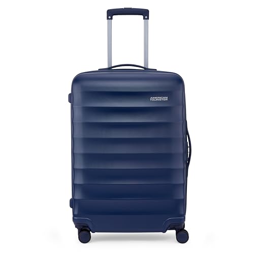 Image of American Tourister Barcelona | Check-in Trolley Bag (69 cm) | 360 8 Wheel Travel Luggage | Hard Case Polycarbonate Suitcase | Mounted Combination Lock | Midnight Blue
