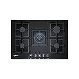 Balay, 3ETG676HB Gaskochfeld, 5 Zonen l Frontgriffe, Breite 75 cm, schwarzes gehärtetes Glas, präzise Steuerung der Flamme in 9 Stufen, Sicherheit Gasstop, Butan/Biomethan, umwandelbar