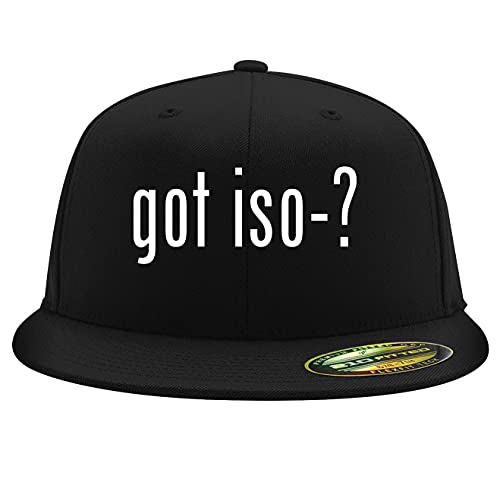 got iso-? - Flexfit 6210 Structured Flat Bill Fitted Hat | Embroidered Trendy Baseball Cap for Men and Women | Modern Cap in Snapback Closure | Black | Small/Medium