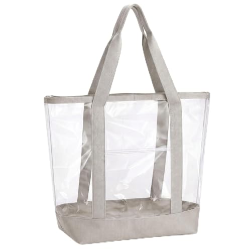 Image of Silkfly Clear Tote Bags Bulk, PVC Shoulder Handbag, Security Approved See Through Bag with Zipper Closure for Work