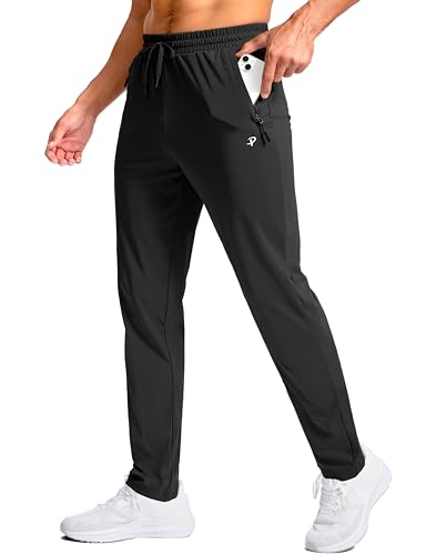 Pudolla Tall Mens Joggers with Zipper Pockets Mens Long Sweatpants Breathable Pants for Athletic,Casual(Black 36-M