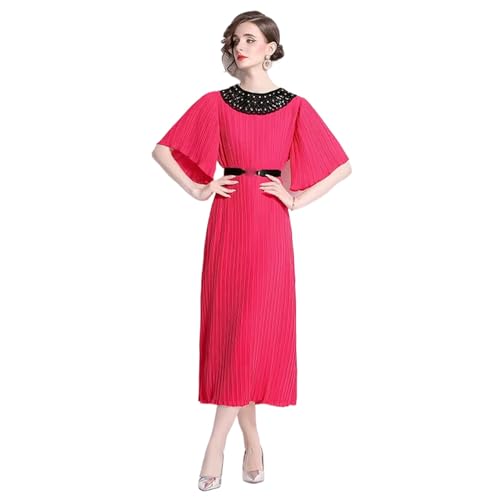 Robe vintage à manches courtes pour femme couleur solide coupe décontractée midi