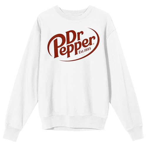 Bioworld Dr Pepper Logo Adult White Crew Neck Long Sleeve Sweatshirt-Small