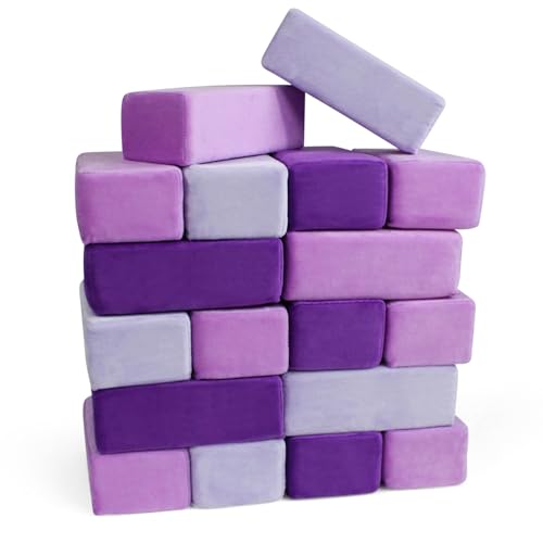 Image of The Original Premium Plush Building Block for Kids - Certified Safe Foam Blocks in Luxuriously Soft Fabric Covers (Grape, Blocks)