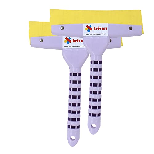 Image of Krivan Window Wiper Window Squeegee Mirror Scraper Perfect for Shower Doors Window Mirror Car Glass Bathroom with Soft Rubber Blade Wiper Window Cleaner (Set of 2, Purple)