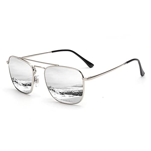 Image of JIM HALO Retro Square Aviator Sunglasses Premium Glass Lens Flat Metal Eyewear Men Women