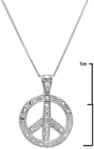 Amanda Rose Collection Diamond Peace Sign Pendant Necklace in Sterling Silver on an 18in Box Chain | Real Diamond Necklaces Gifts for Women - Image 4