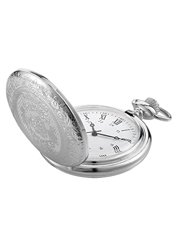 Relógio de bolso vintage masculino de aço com corrente para dia dos pais, presente de Natal, uso diário, Prata