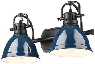 Golden Lighting - Duncan 2-Bulb Bath Vanity in Matte Black with Matte Navy- Bathroom Light Fixtures, Vanity Lights for Bathroom,