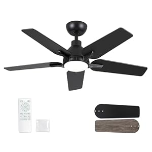 42 Inch Ceiling Fans with Lights and Remote, Black Modern Ceiling Fan for Bedroom, Living Room, Dining Room, Patio, LED Dimmable 6 Speeds DC Quiet