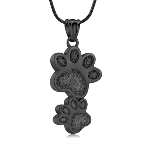 QGJNSGC Urn Necklace for Ashes Dog Pet Ash Necklace Paw Memorial Ash Souvenir Cremation Jewellery Gift for Female Dog and Cat Lovers (Black)