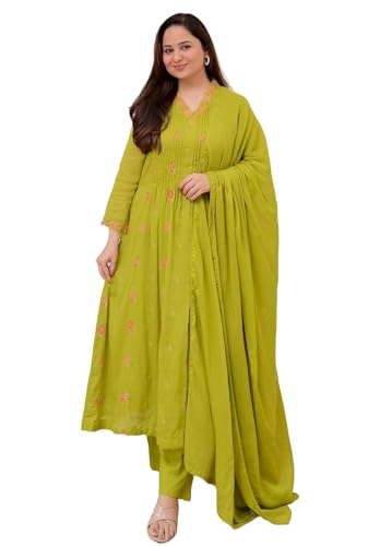 Image of KLOSIA Women Embroidery Solid Anarkali Kurta and Pant Set with Dupatta|Silk|Regular Fit