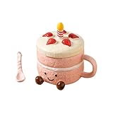 Lustige Tassen für Frauen, Keramik mit Deckel, Löffel und Beinen | Kaffeetasse in Kuchenform für Wasser, Geschenk für Frauen, Weihnachten, Geburtstag, Valentinstag, Haus, Büro, Kaffee