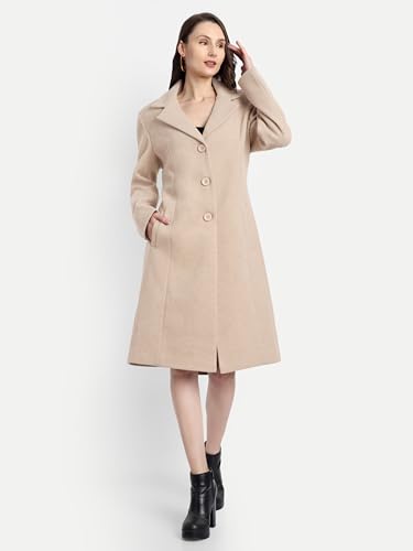 Image of HAUTEMODA Women Tweed Winter Coat Trench Long Sleeves Over With Pocket Single Breasted (2Xl, Beige)