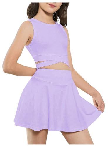 WDIRARA Girl's Crisscross Crop Tank and Flare Skort Set