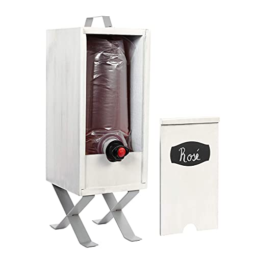 Wine Nook Wooden Wine Cocktail Box Dispenser, Decorative, Naturally Insulated, Fillable Ice Pack Beverage Bag, Chalk Included (White) 3 Liters #TOP1