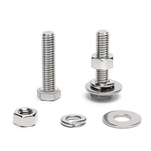 (25 Sets) 1/4-20 x 1-1/2" Hex Head Screw Bolt, Nuts, Flat Washer &amp; Spring Lock Washers, 18-8 (304) Stainless Steel, Fully Threaded, by Skvltvfyt