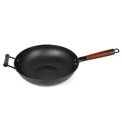 Second Generation wirklich Stainless Straight Wire Really Edelstahl Wok Holzgriff Wok Geschenk Wok Physical Non-sti, 34cm Zuhause (Color : 34cm)