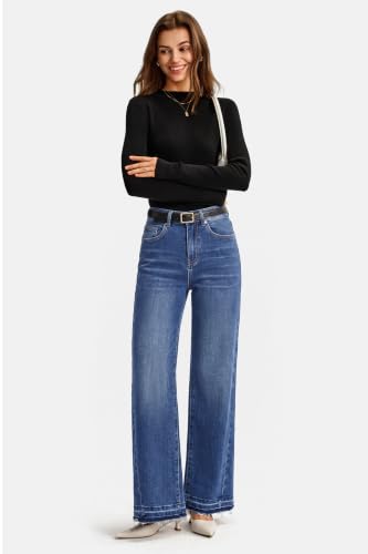 Arach&Cloz Women's Stretchy High Waisted Wide Leg Pants Baggy Jeans Trendy - image 5