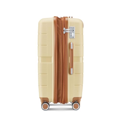 Lightweight and Durable 4-Piece Luggage Set with Expandable Options, Space-Saving Design, Apricot Cream4