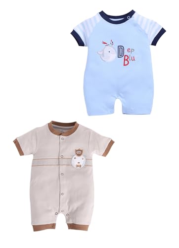 Image of BabyGo Baby Half Sleeve Rompers 100% Cotton Rompers for New Born Baby Boys|Daily Suits for Baby Boys & Girls| 6X9M|GREY-SKY1|Onesies| Infant Clothes | Pack of 2
